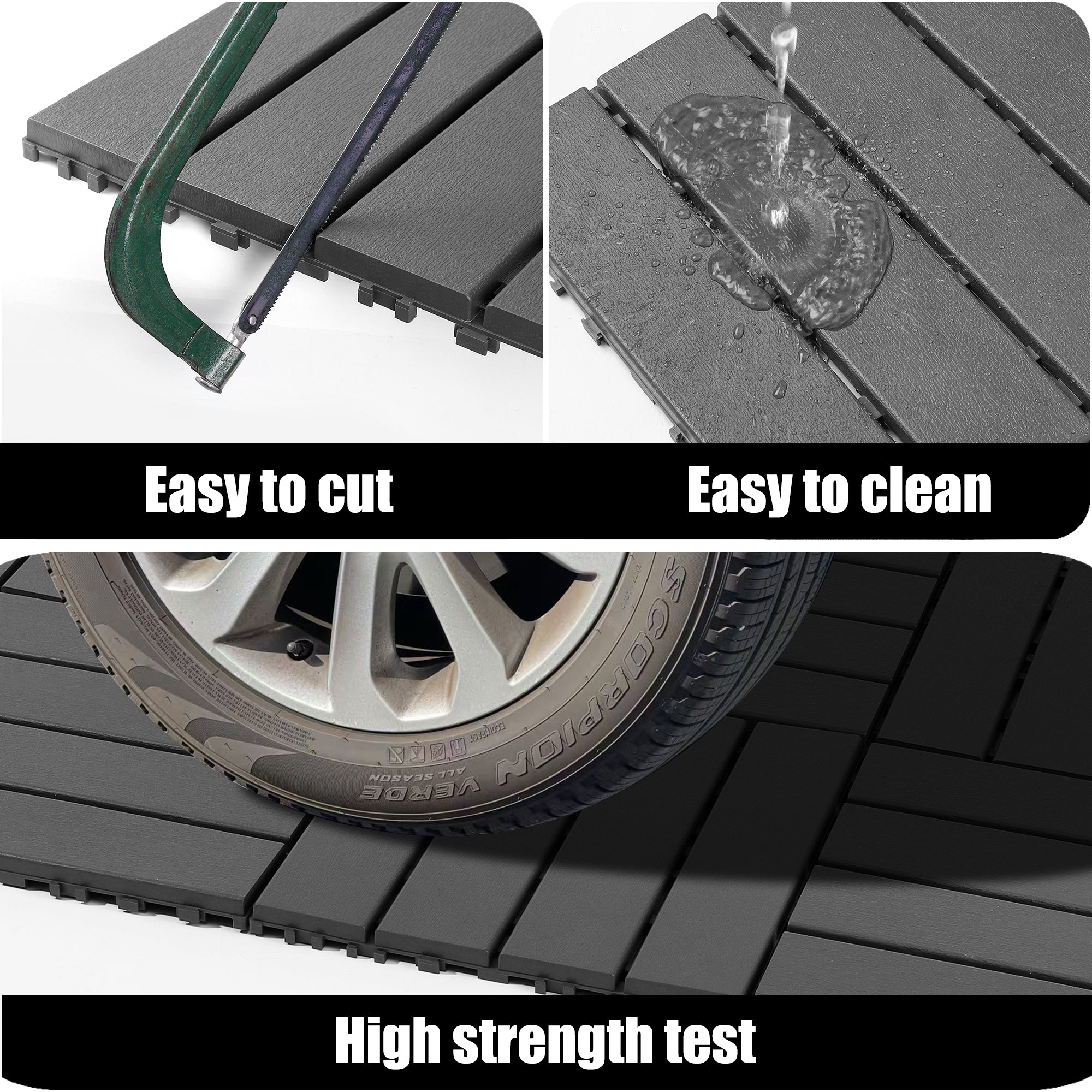 Plastic Interlocking Deck Tiles 44 Pack 12x12 Square Waterproof Outdoor Dark Grey