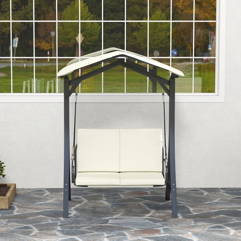 Porch Swing, 2-Seater with Adjustable Sunroof & UV 30+, 220 kg Capacity, Cream White