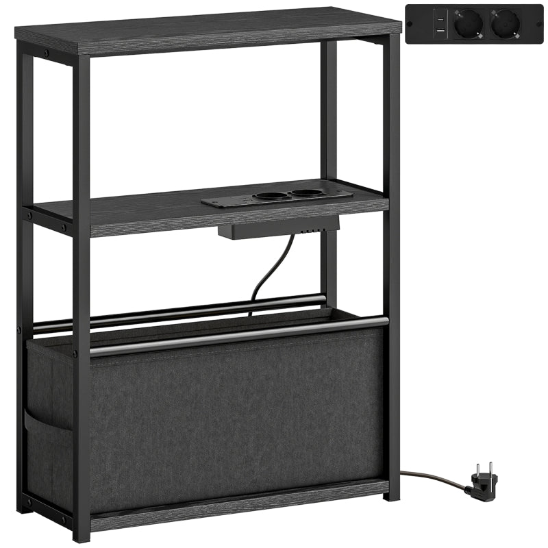 Side Table/Coffee Table with Power Strip and Shelf, for Small Spaces, 45x18x60.2cm, Black