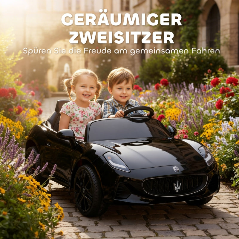 Maserati 2-Seater Electric Car for Children, 12V Battery with Remote Control and LED Lights, Black
