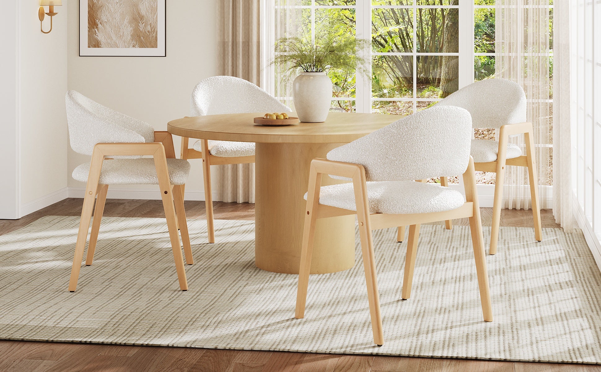 Cocktail/Teddy Chairs (Set of 4), Ergonomic Curved Backrests, Lightweight Luxury, White