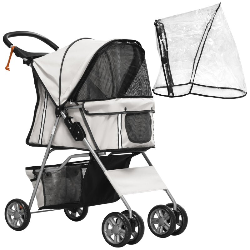 Dog Buggy, Foldable Rain Cover 2 Cup Holders, Grey