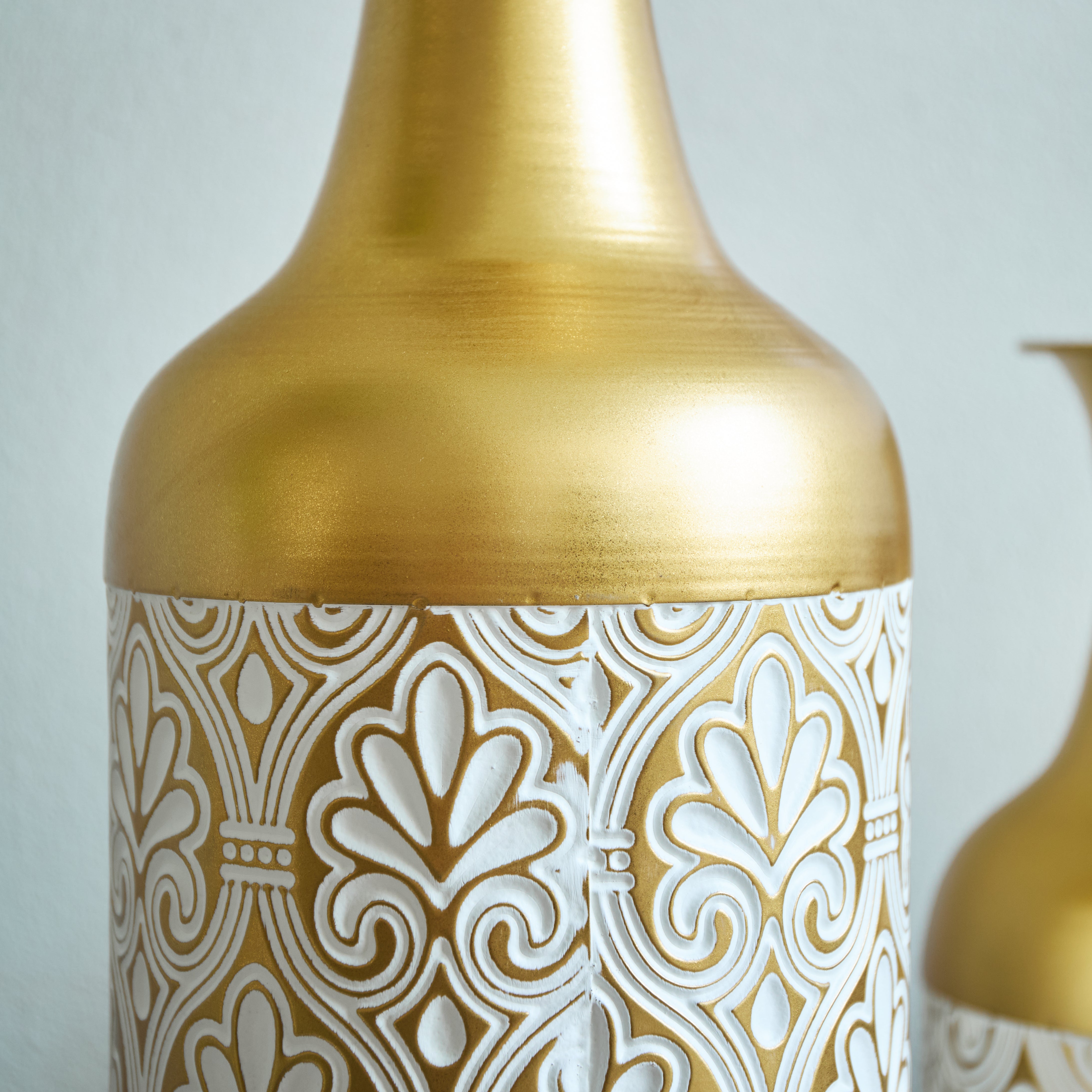 Floor Vase Set 3 Large Decorative 83/65/50cm High White Gold Metal