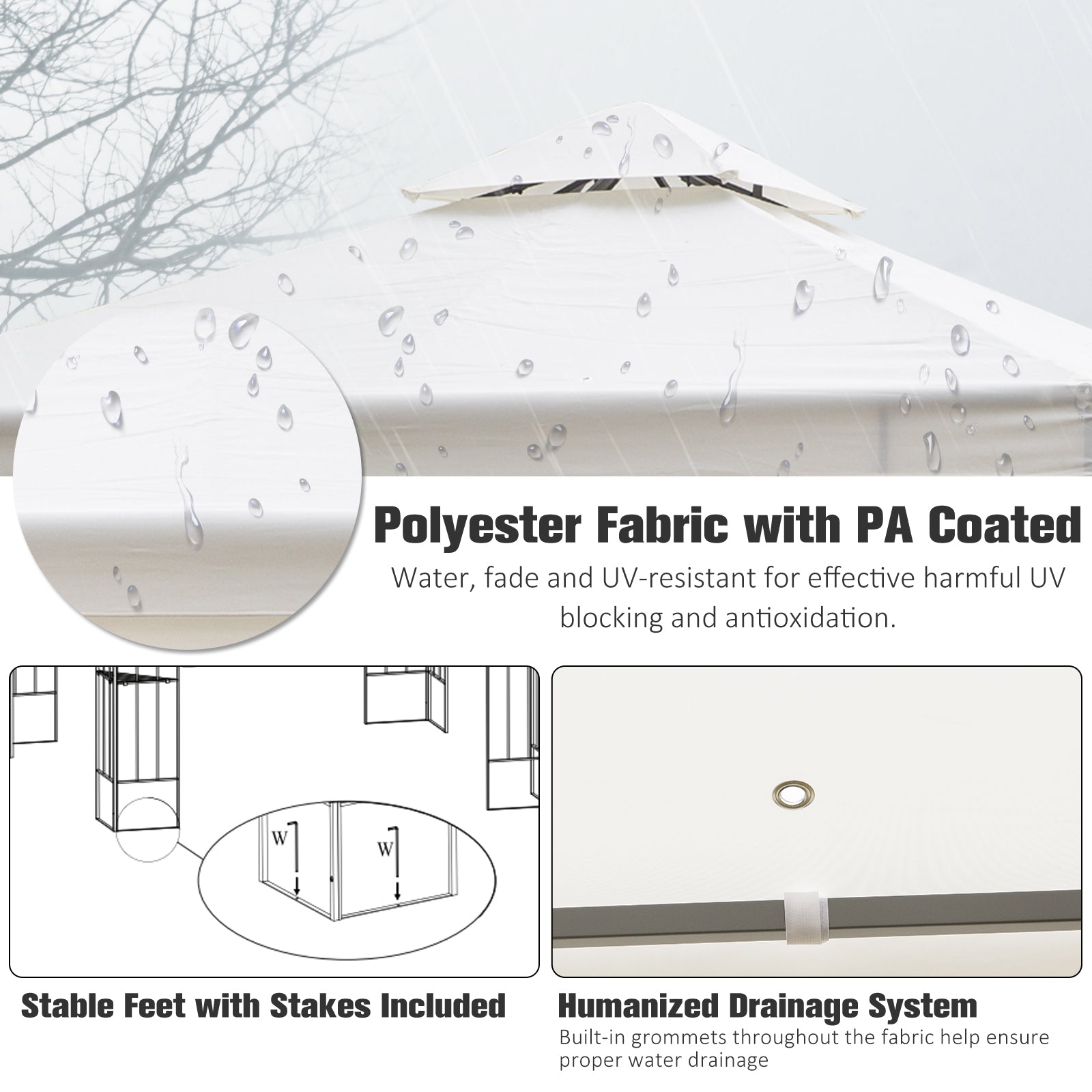 Gazebo 3 x 3m 2 Tier Roof Decorative Steel Frame - Cream