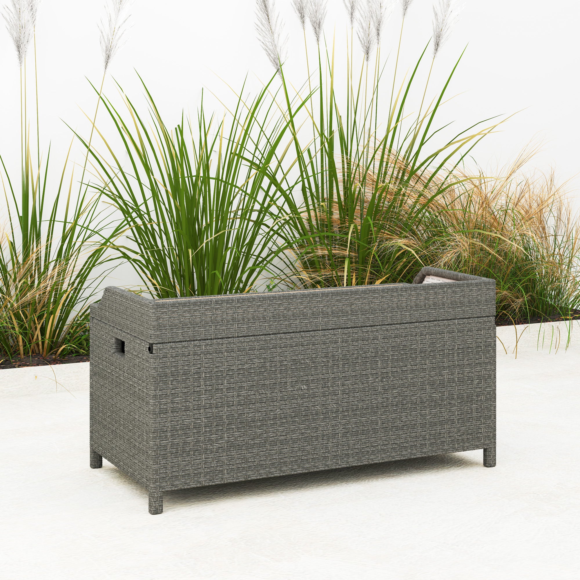 130 L Rattan Garden Storage Box with Seat in Grey