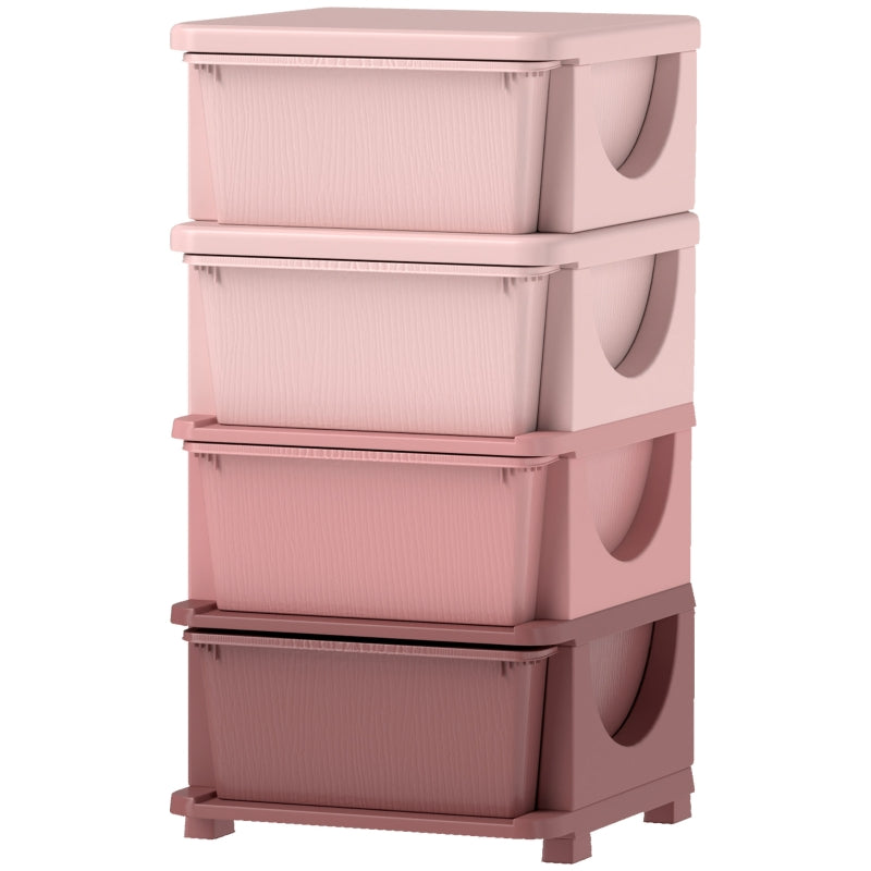 Children's Storage Boxes 4 Drawers Rounded Edges Pink