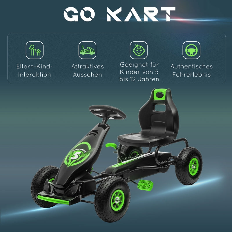 Children's Go-Kart with Pedals and Adjustable Seat, Green and Black