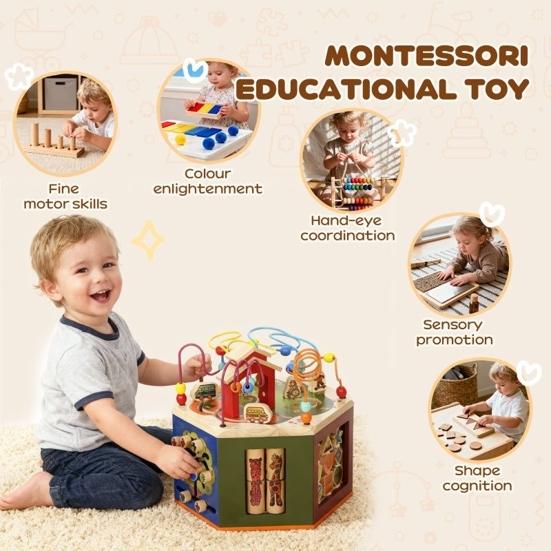 8 in 1 Wooden Activity Cube Bead Maze Shape Sorter, Multicolor Rubber