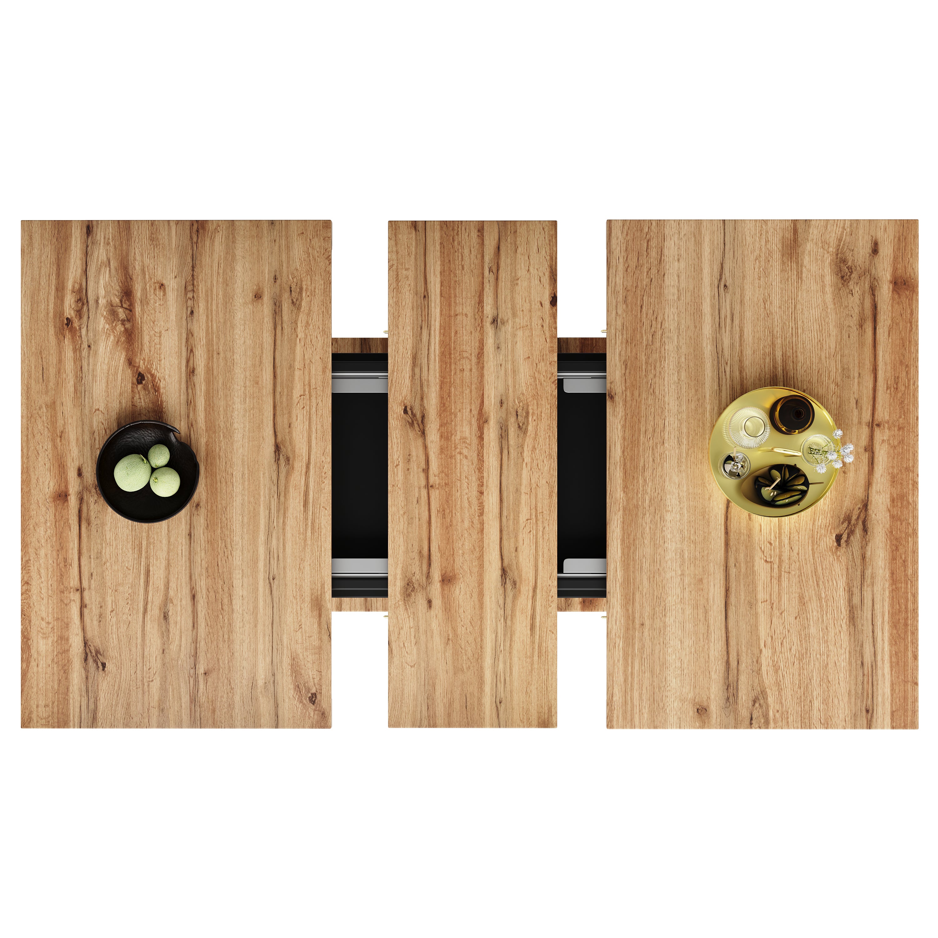 Telescopic Extendable Dining Table 140x70cm Storage Shelf - Natural/Black