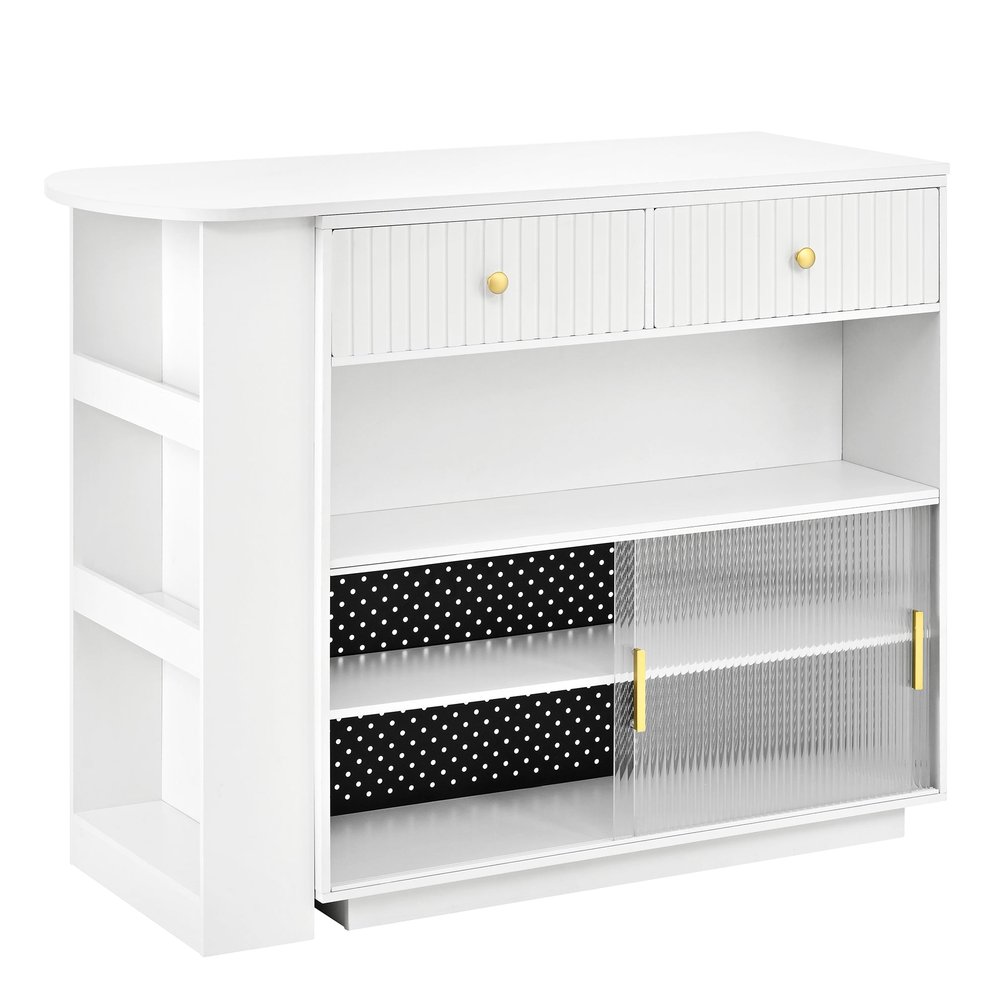 Bar Table Extendable 360° Rotating Sideboard LED Storage Sockets White