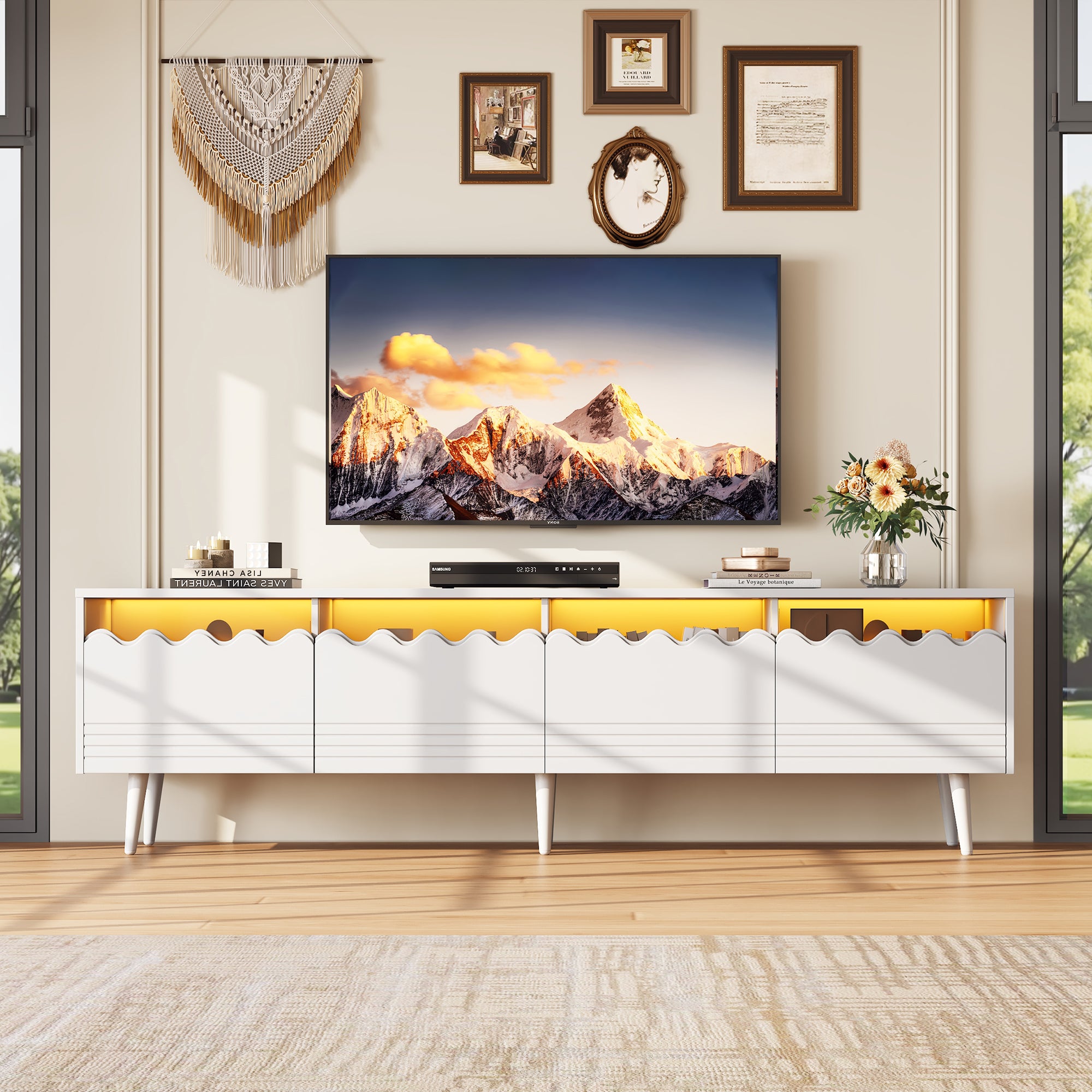 TV Stand, 176x38x45cm Lowboard with 2 Drawers & 2 Cabinets for up to 75 inch TVs, White