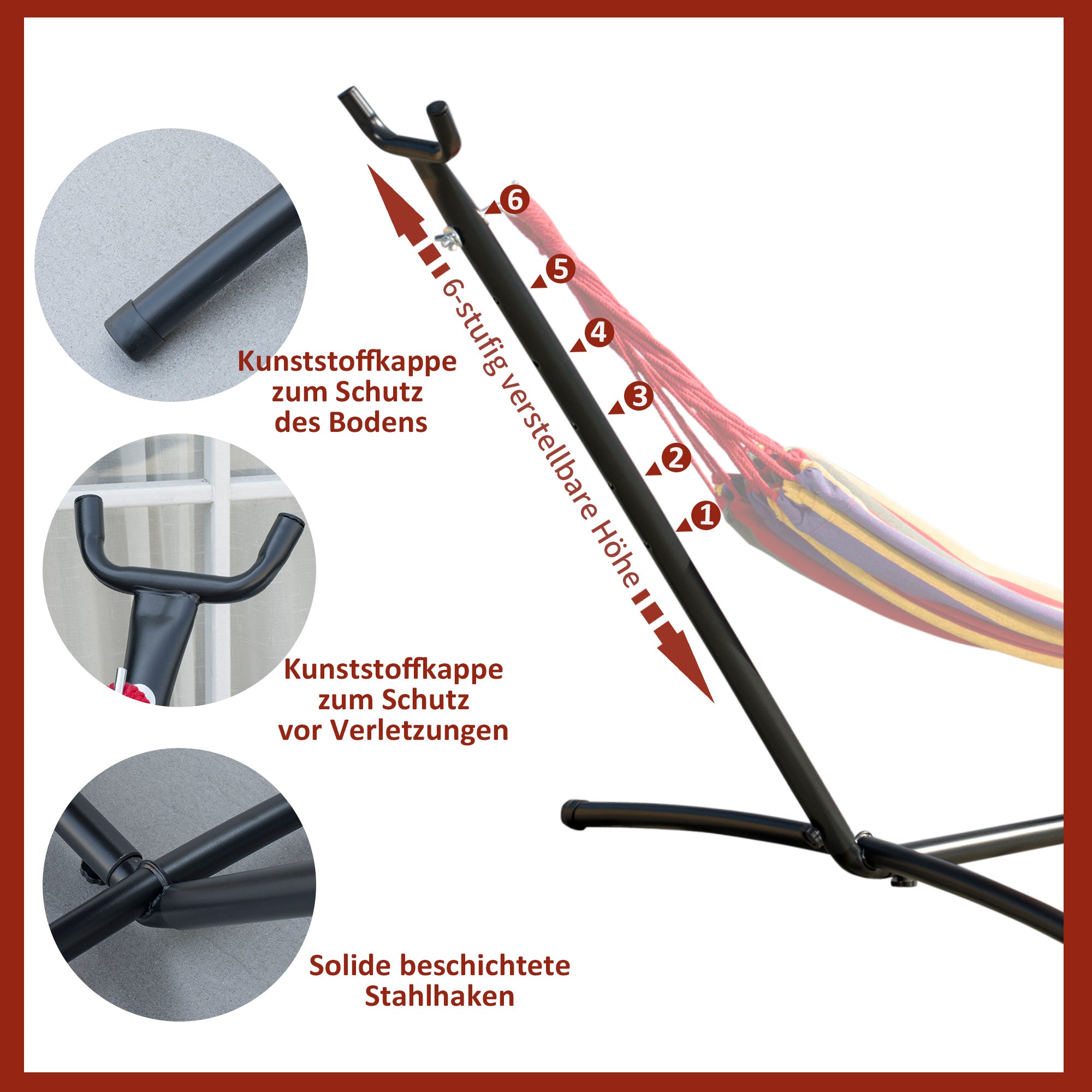 Hammock Stand Metal, with Hooks, 280 x 120 x 110 cm, 120 kg Capacity