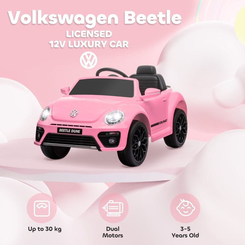 Volkswagen Beetle 12V Ride on Car with Remote Control, Suspension Wheels, Pink