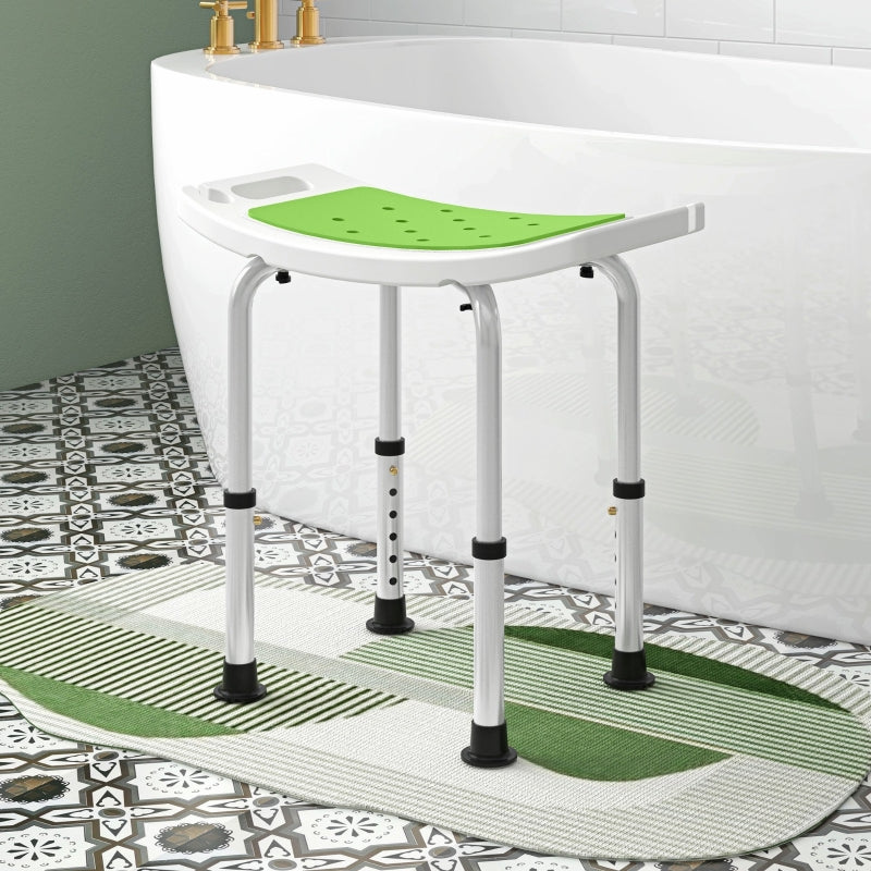 Bath Stool Chair, 6-Level Height Adjustable Non-Slip Padded Seat, Aluminium Green