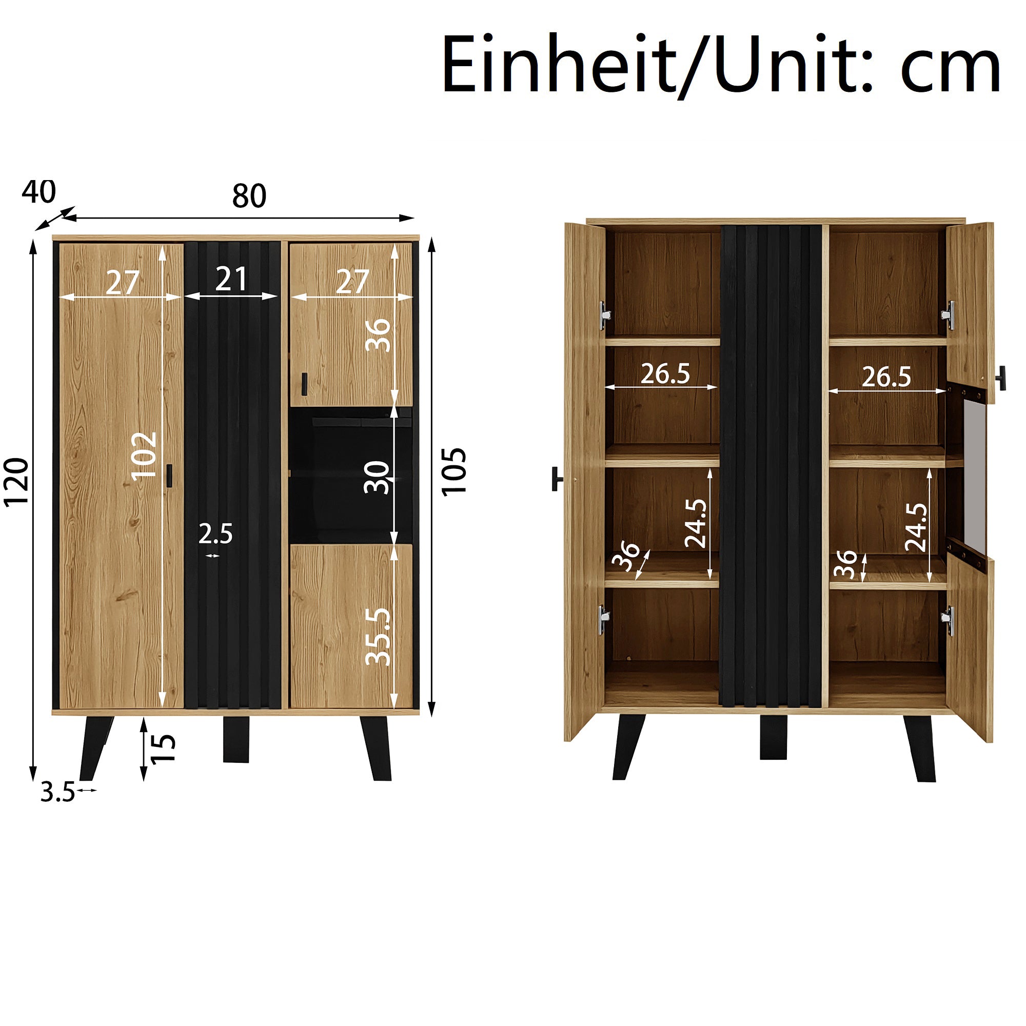 Living Room Furniture Set, 3-Piece Coffee Table TV Cabinet Sideboard Modern Design, Wood and Black