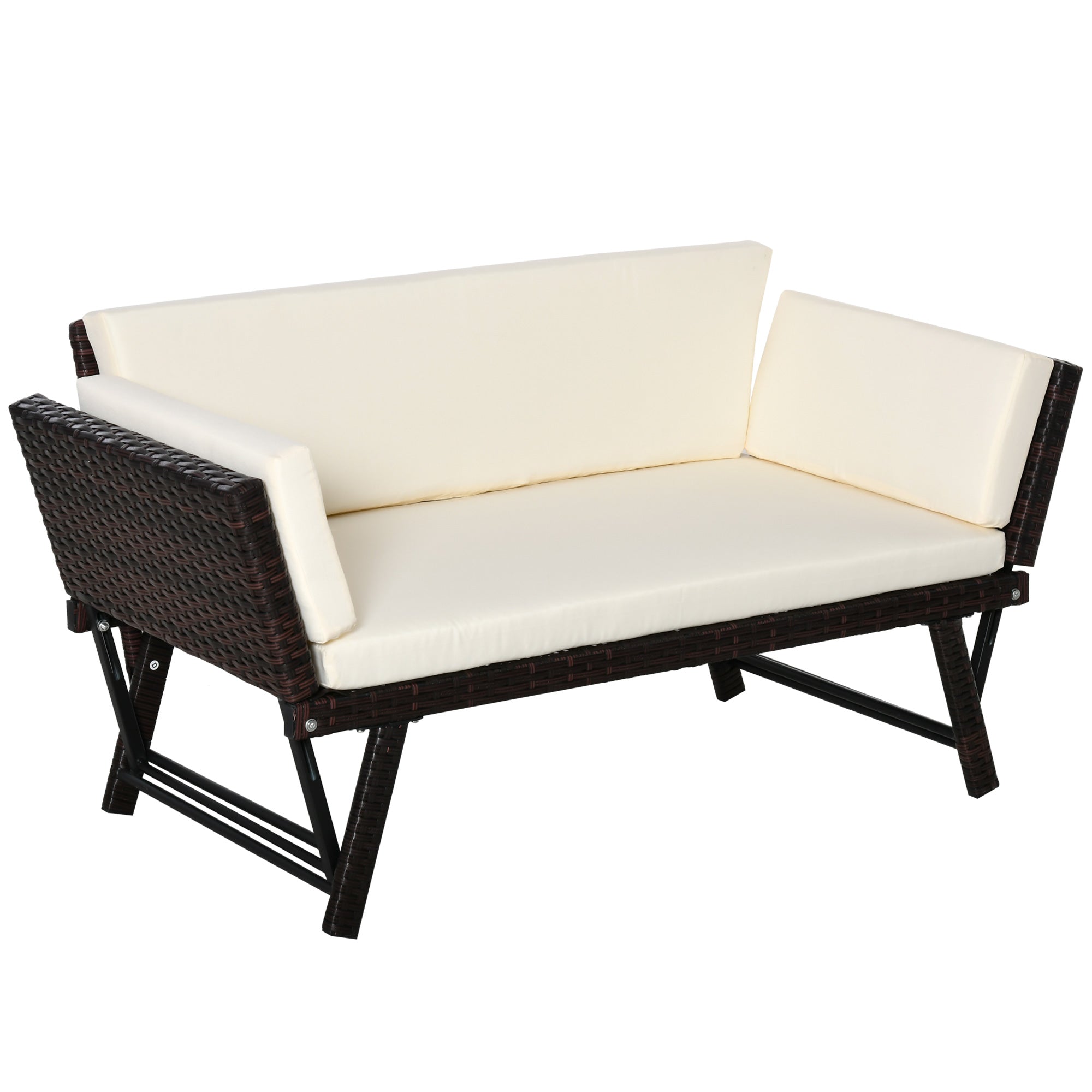 2-Seater Convertible Sofa Daybed Rattan Brown
