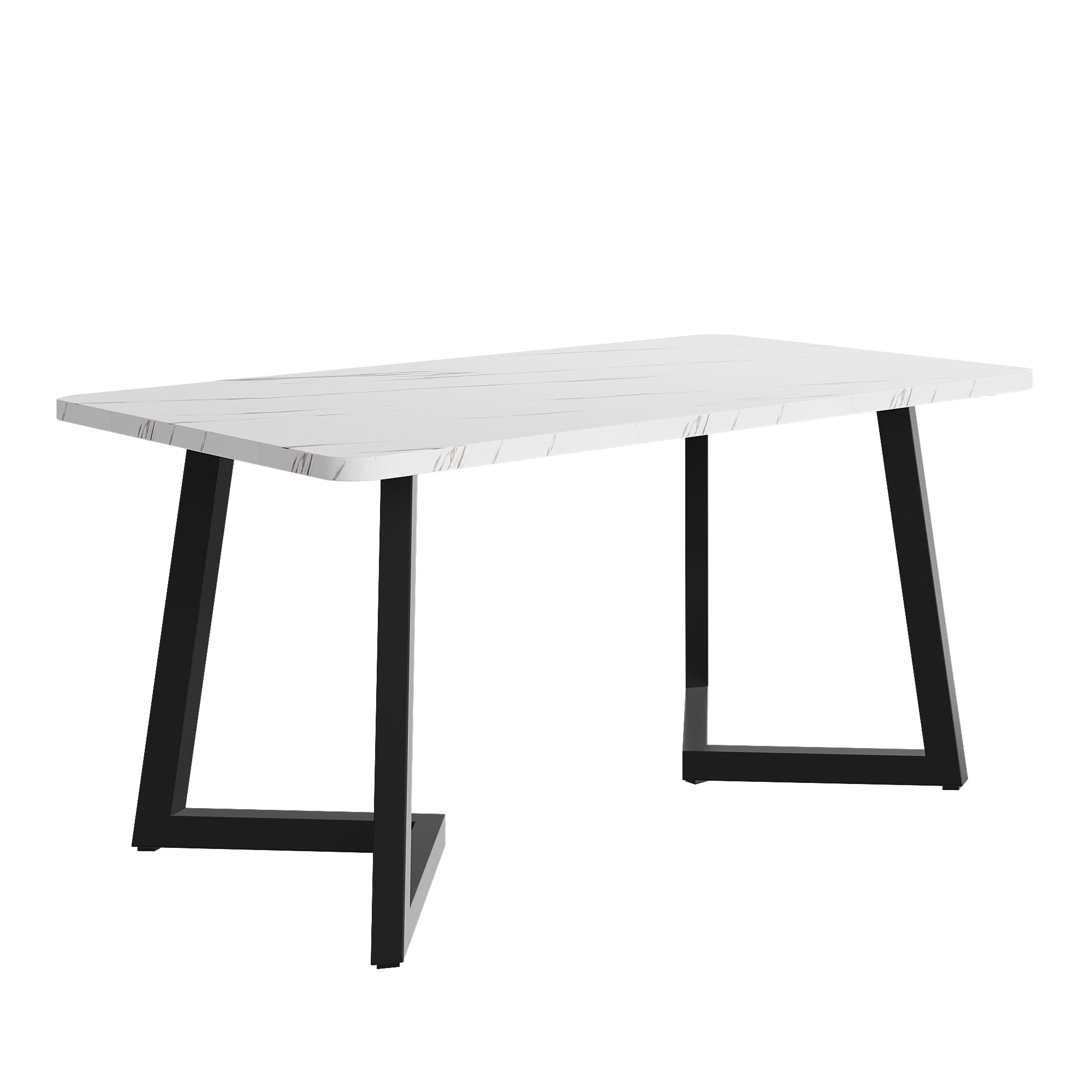 Dining Table 117x68cm Rectangular Marble Pattern Metal Frame Black/White