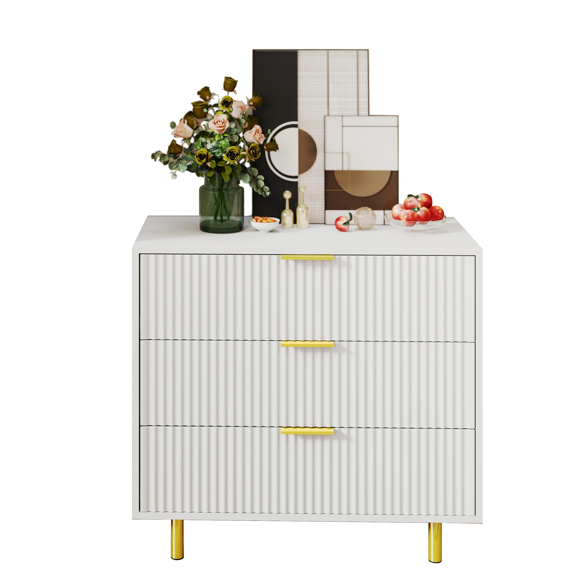 Chest of Drawers Sideboard 3 Drawers Modern Design - White and Gold