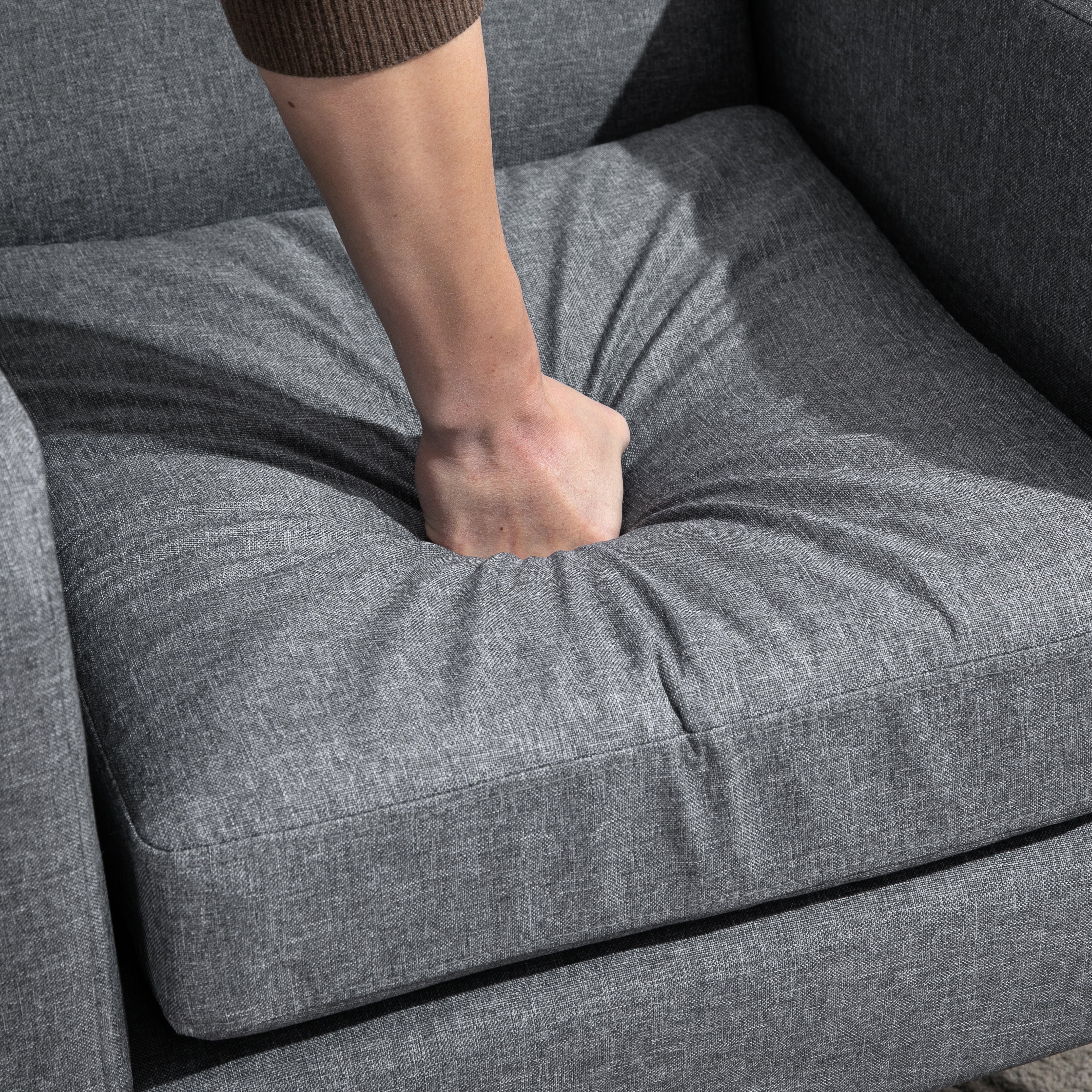Recliner Chair, Upholstered Wooden Legs, Light Grey Linen Fabric