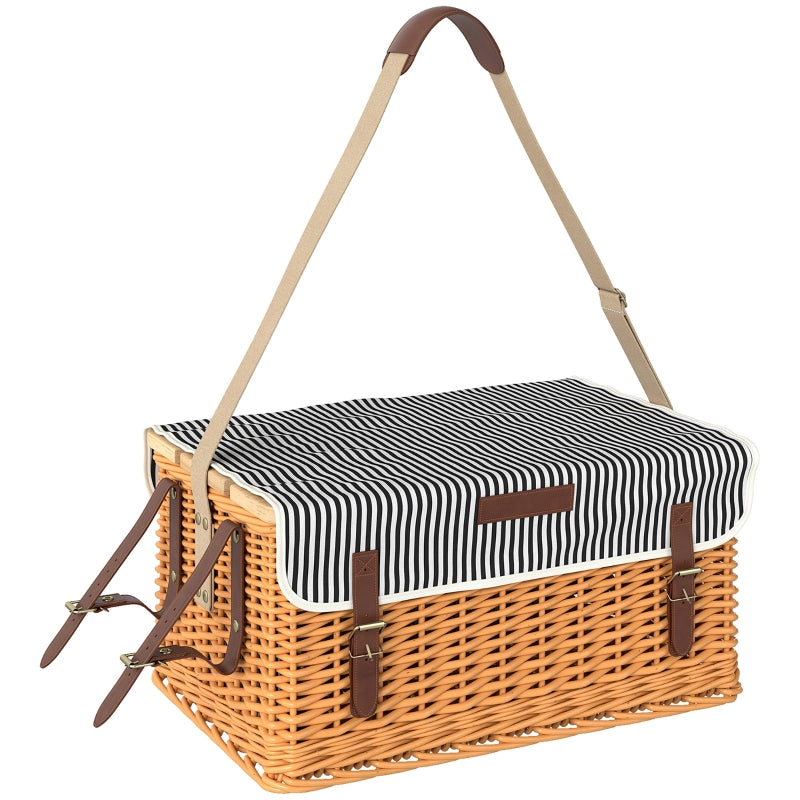 Picnic Basket for 4 with Blanket & Cutlery Set, Wicker Light Brown