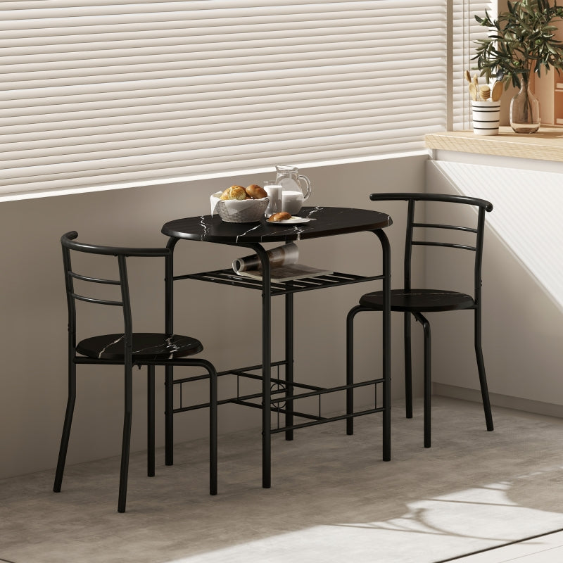 Three-Piece Compact Dining Set, Two Chairs and Table, Black
