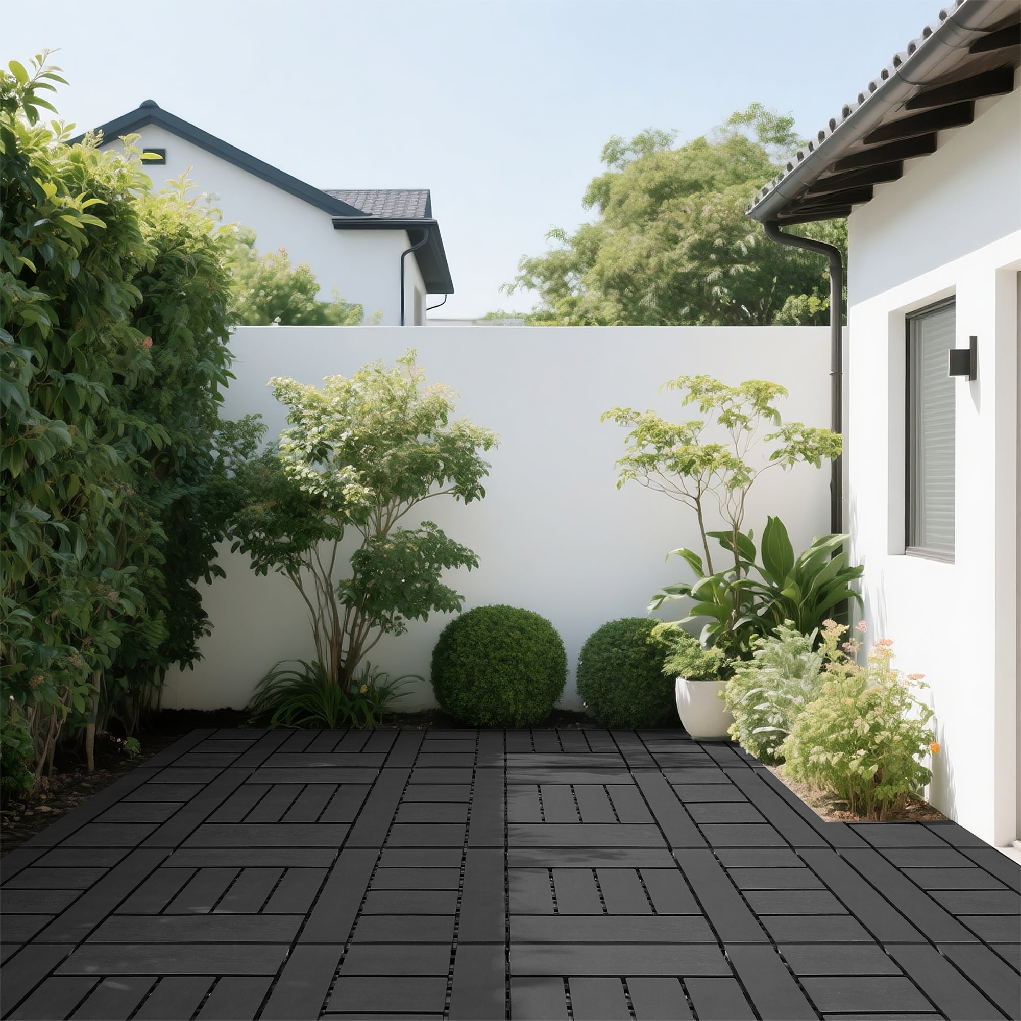 H Style 12" Patio Deck Tiles DIY Interlocking Indoor Outdoor Floor Tile 44pcs DARK GRAY
