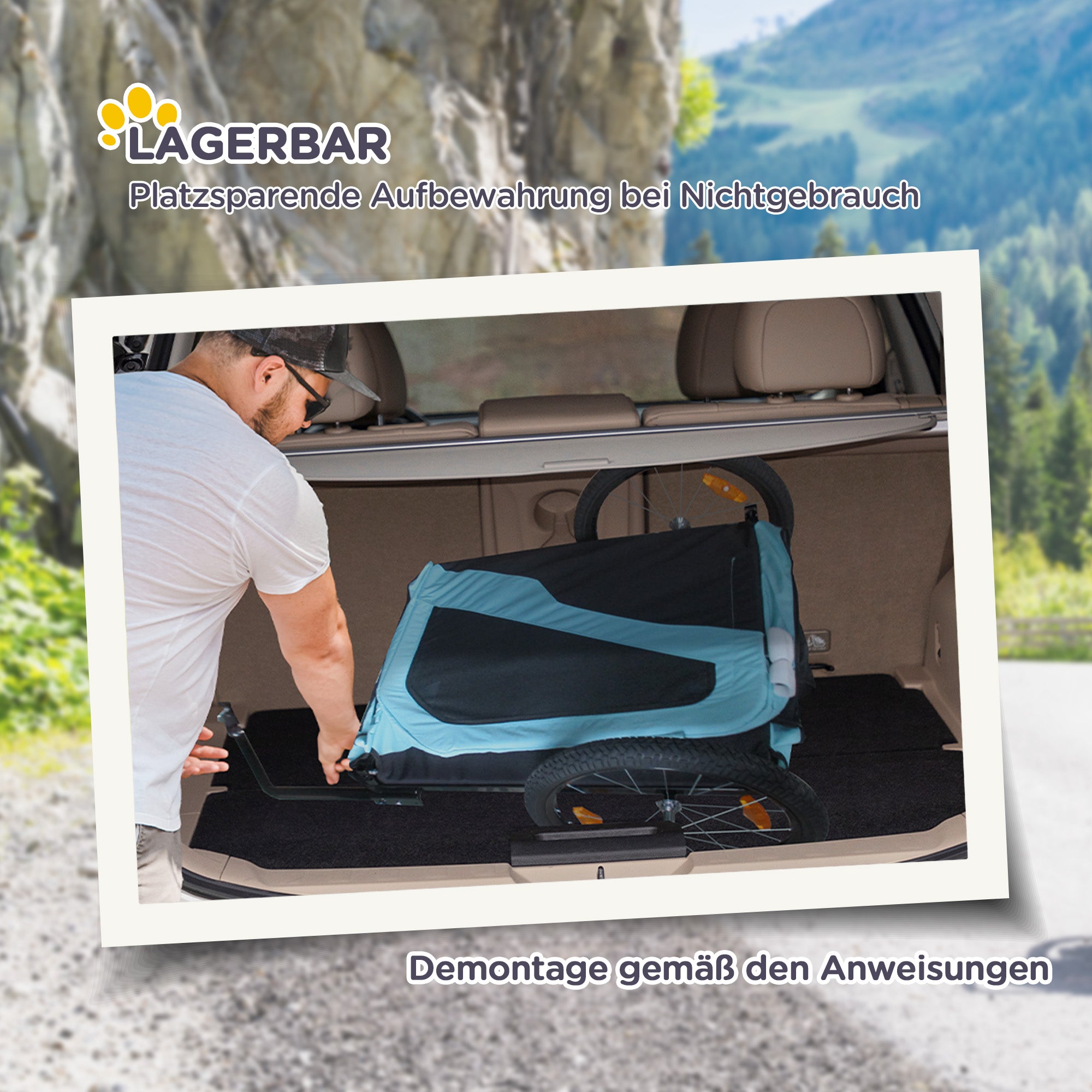 2-in-1 Dog Trailer & Stroller, Bicycle Attachment, max. 30 kg, Oxford Fabric, Blue