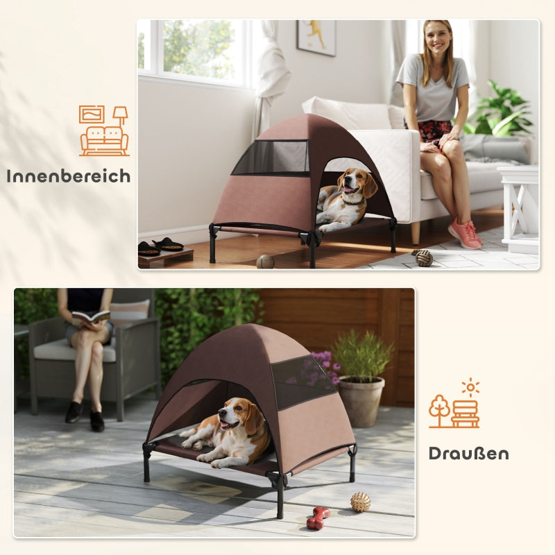 Outdoor Dog Bed with Roof, Raised for Medium Dogs, Coffee