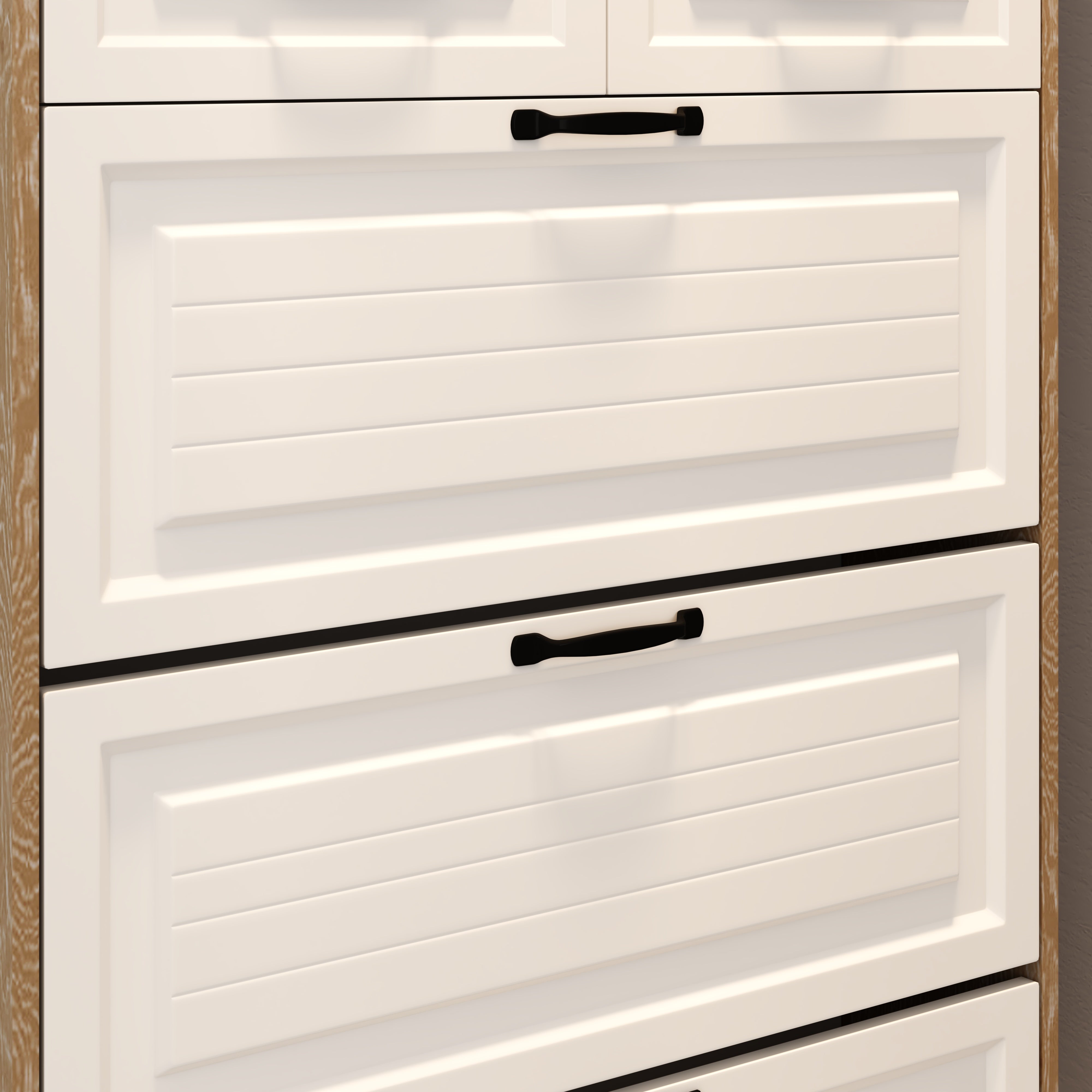 Shoe Cabinet with Hanging Rack, 3 Doors and 2 Drawers, White and Oak