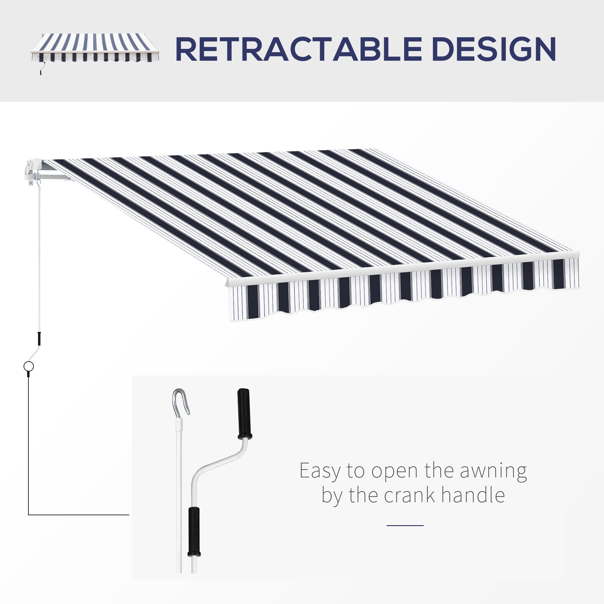 Manual Retractable Awning 2.5x2m Dark Blue/White Stripes