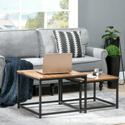 Coffee Table 2 Side Tables Industrial Design with Wood Look and Steel in Natural