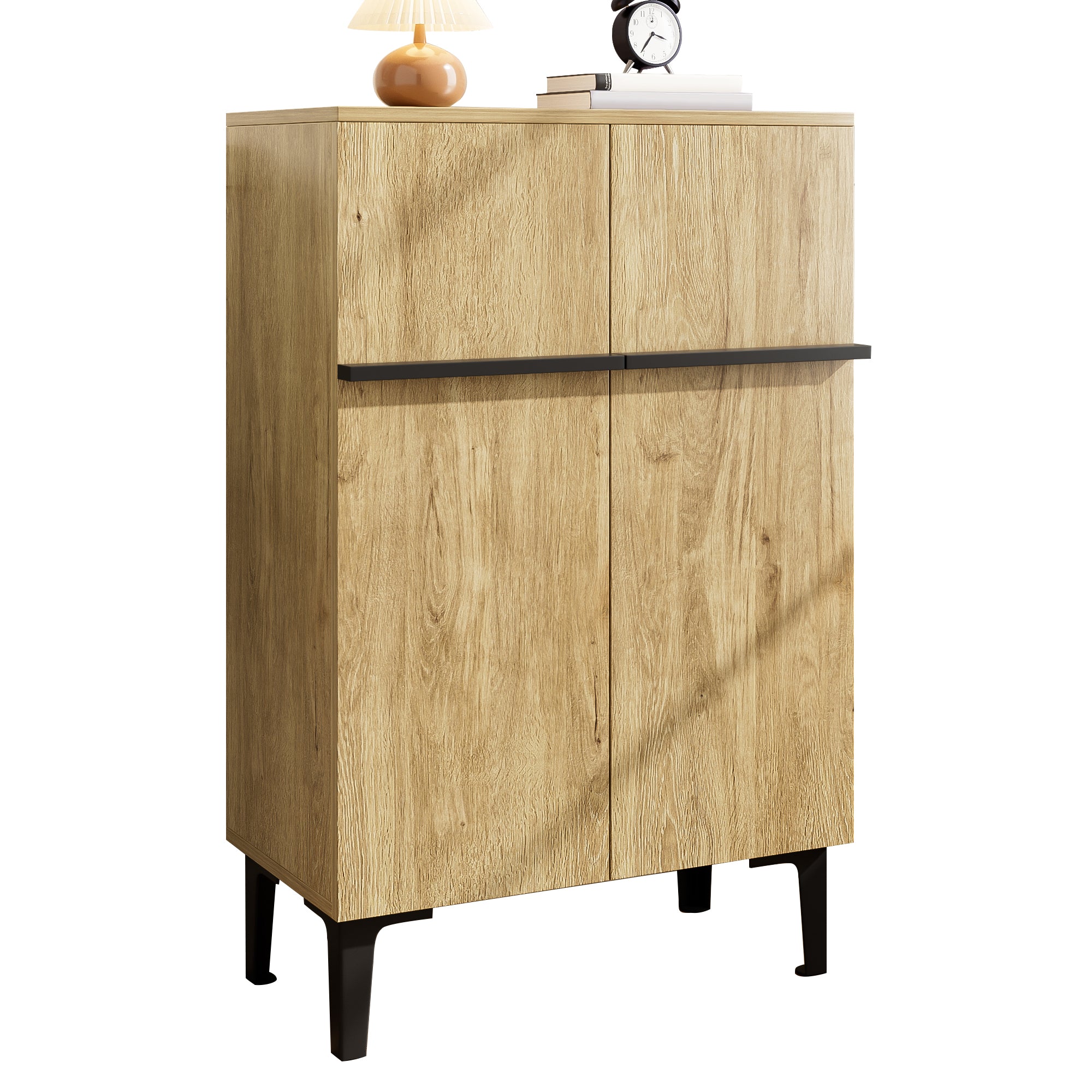 Shoe Cabinet, Double Doors, Large Storage, Adjustable Shelves, Wood Color + Black