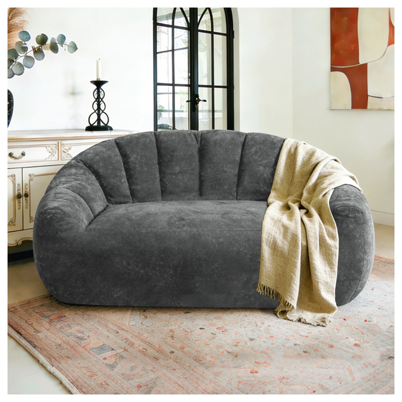 Artfully Curved Sculptural Sofa with Wave-Form Backrest, Contemporary Living Space Style