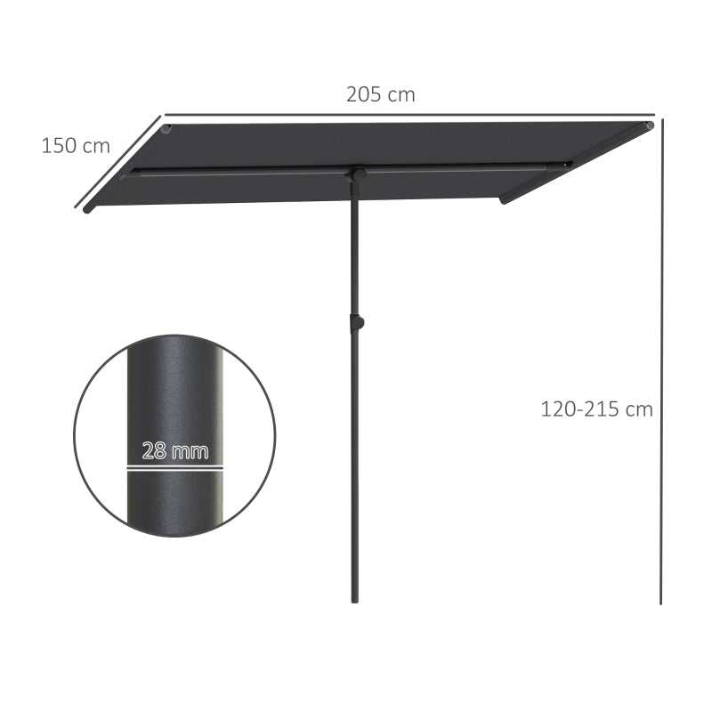 Parasol, 180 Degree Rotatable Height Adjustable Garden Umbrella with Aluminum Pole, Dark Gray