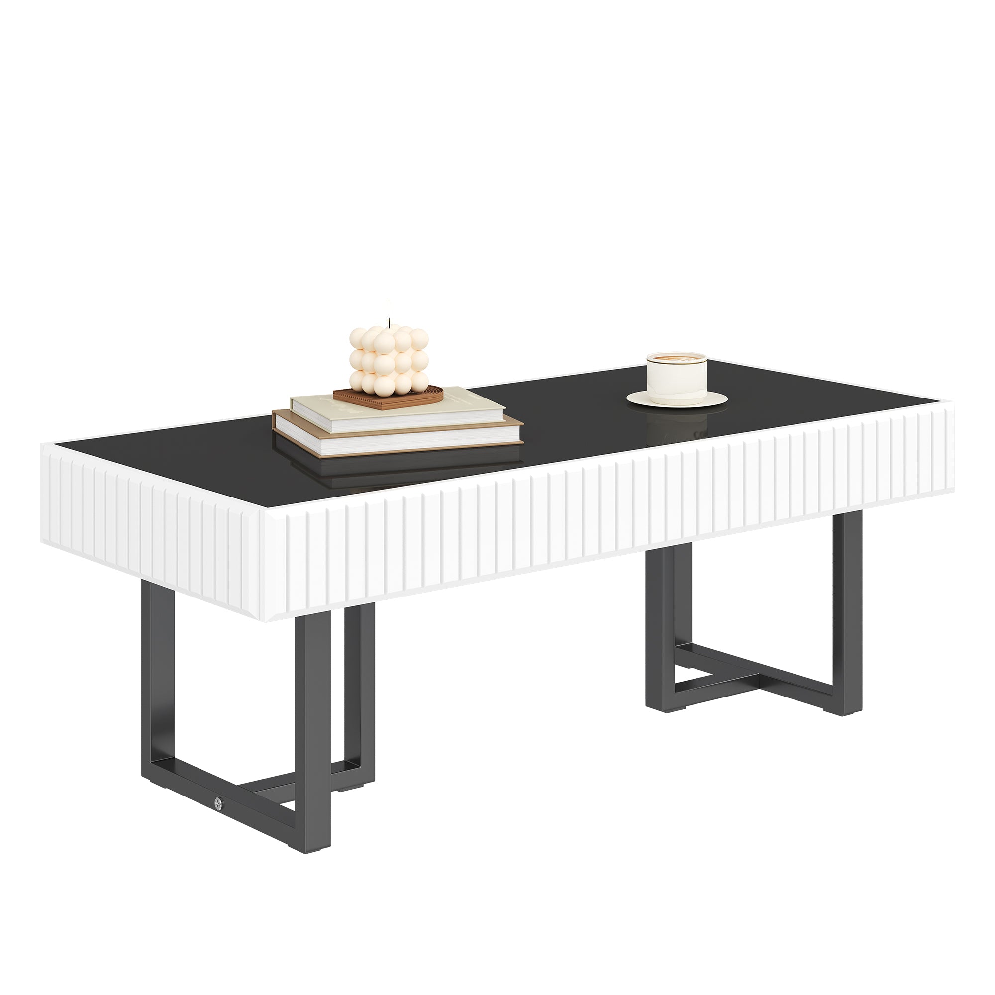 Coffee Table, Modern Classic High-Gloss 110x50.5x41cm, Black and White
