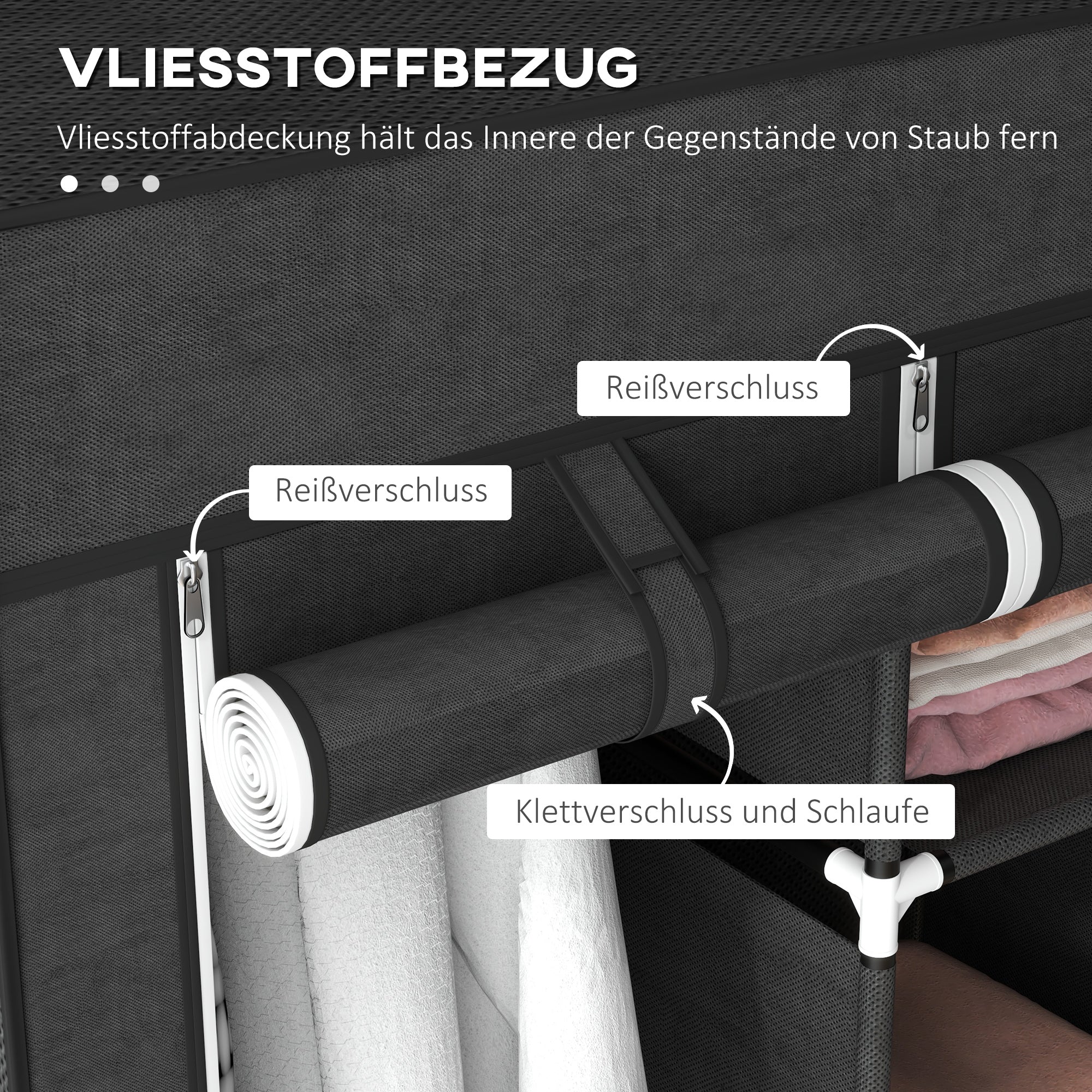 Fabric Wardrobe, Clothes Rail 8 Levels, Space-Saving, Black