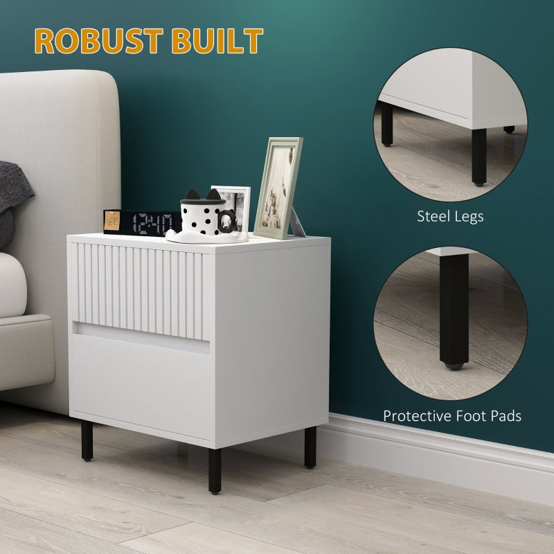 Simple Line Bedside Table Two-Drawer Indented White