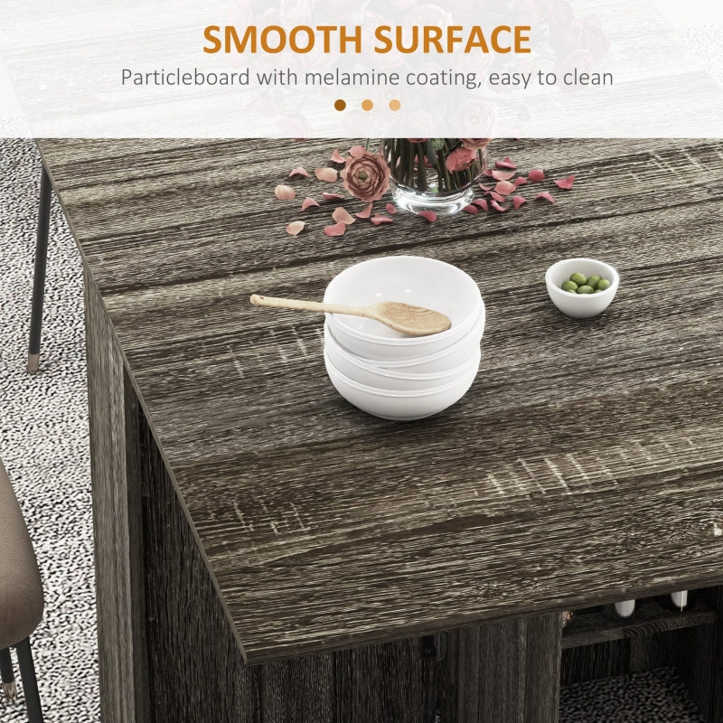 Folding Dining Table, Drop Leaf 2-Tier Shelves Rolling Casters, Grey