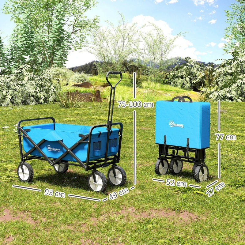 90L Festival Trolley Folding Camping Cart with Adjustable Handle, Blue