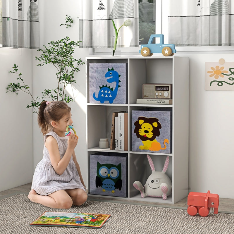 ZONEKIZ Children's Shelf Bookcase with 3 Storage Boxes, White + Gray