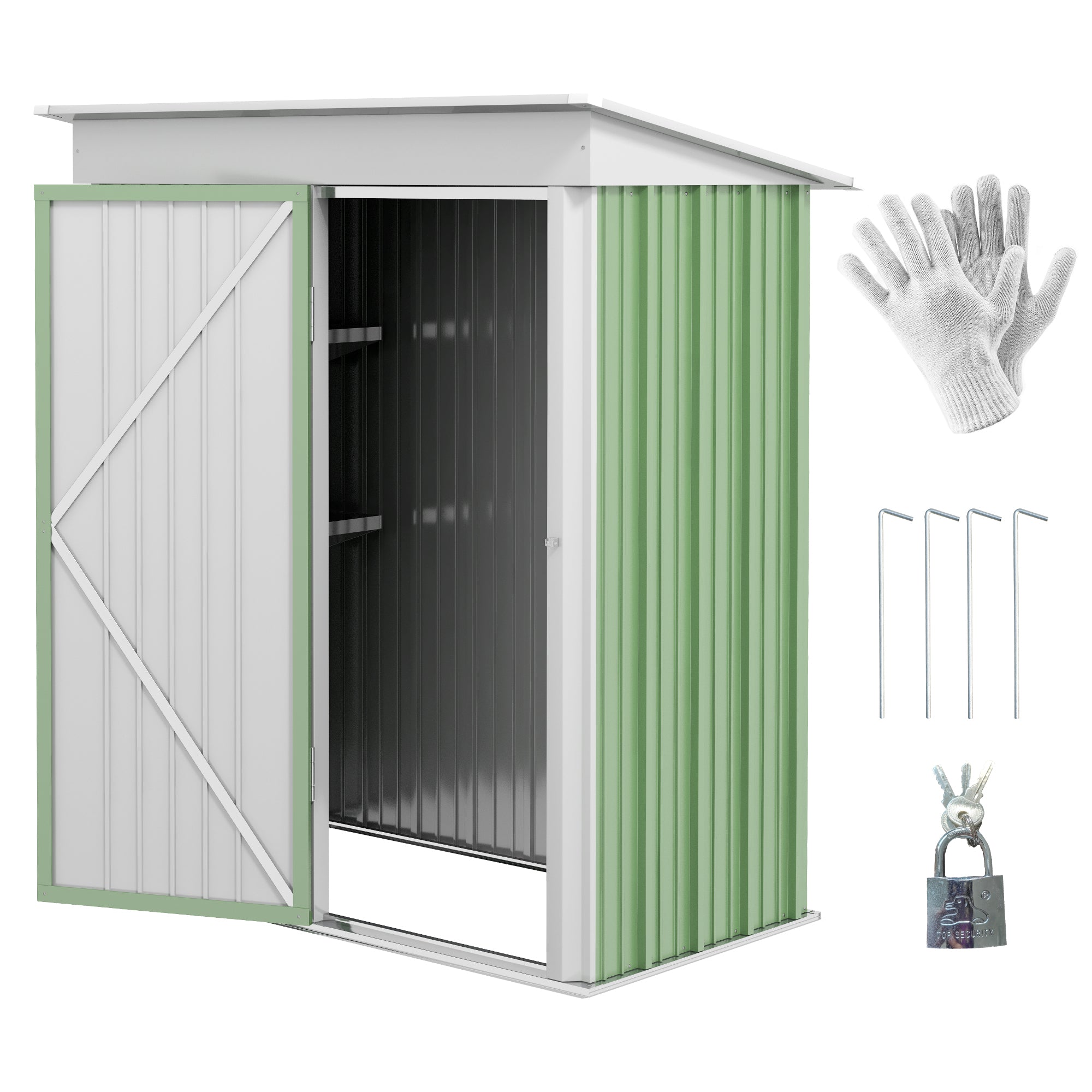 Metal Garden Shed, Lean-to 5'x3'x6' Adjustable Shelf Lock, Green