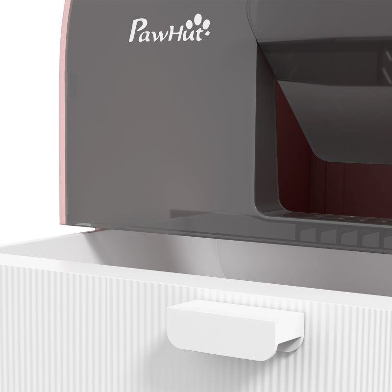 Cat Litter Box, Lid, Scoop, Dirt Trap Mat, Plastic, Pink/Black