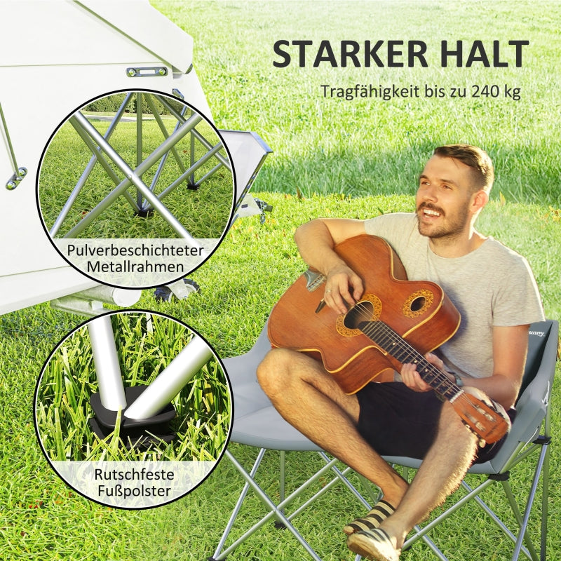 Folding Chair 2 Seater Camping with Armrests Side Pocket, Padded