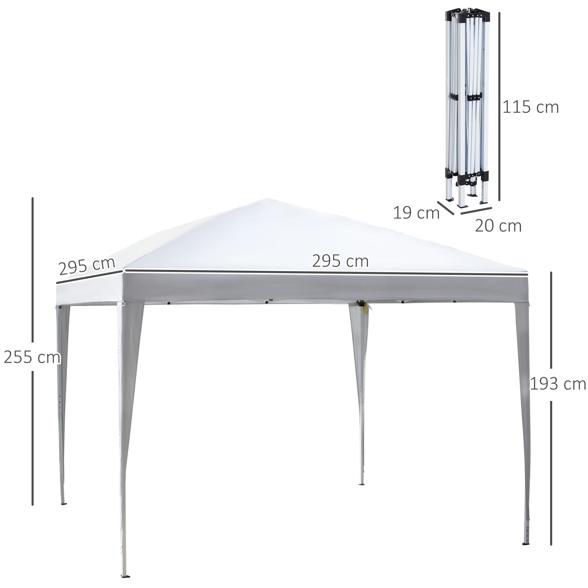 Pop-Up Folding Pavilion 2.95x2.95m UV Protection Steel and Oxford Fabric, White