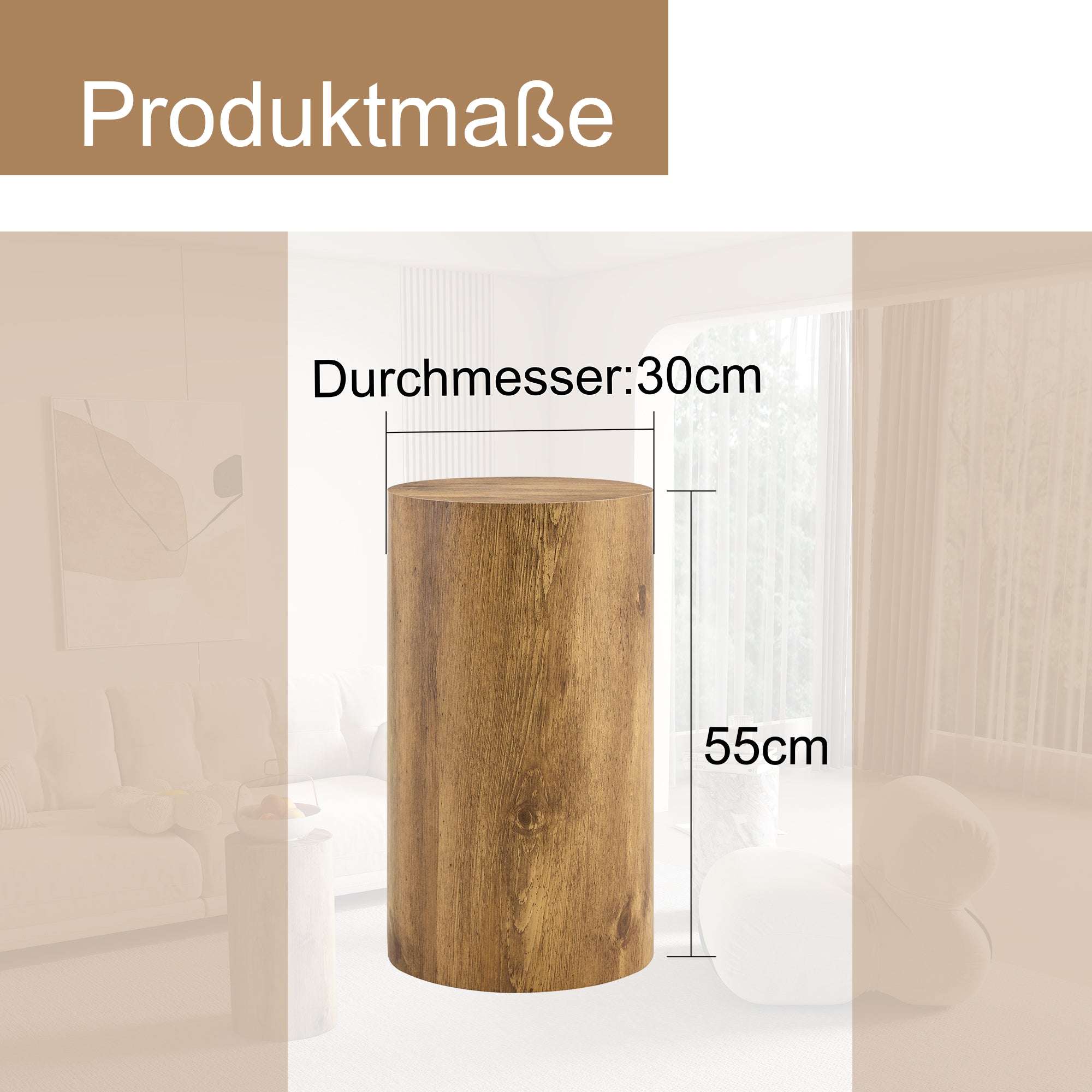 Round Coffee Table Small Side Table 30cm Diameter - Wood Look MDF