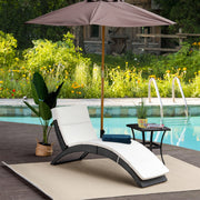 Outdoor Sun Lounger Foldable Ergonomic Curved Design Soft Padded Cushion PE Rattan Black