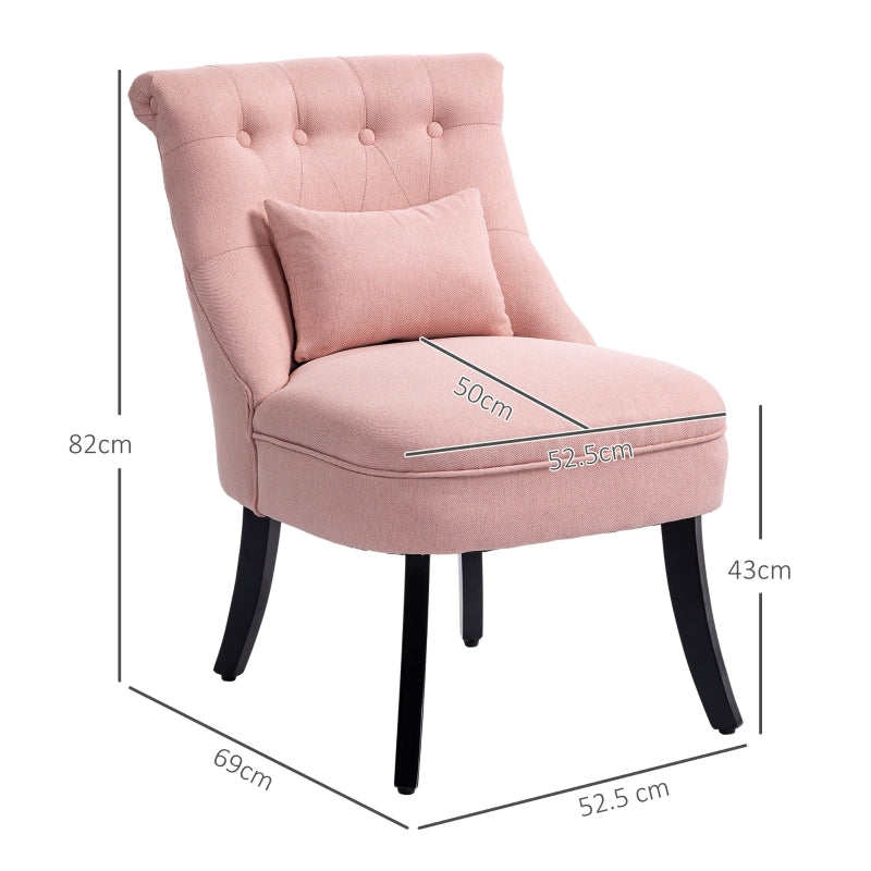 Fabric Single Sofa Tub Chair Upholstered with Pillow, Solid Wood Leg, Pink