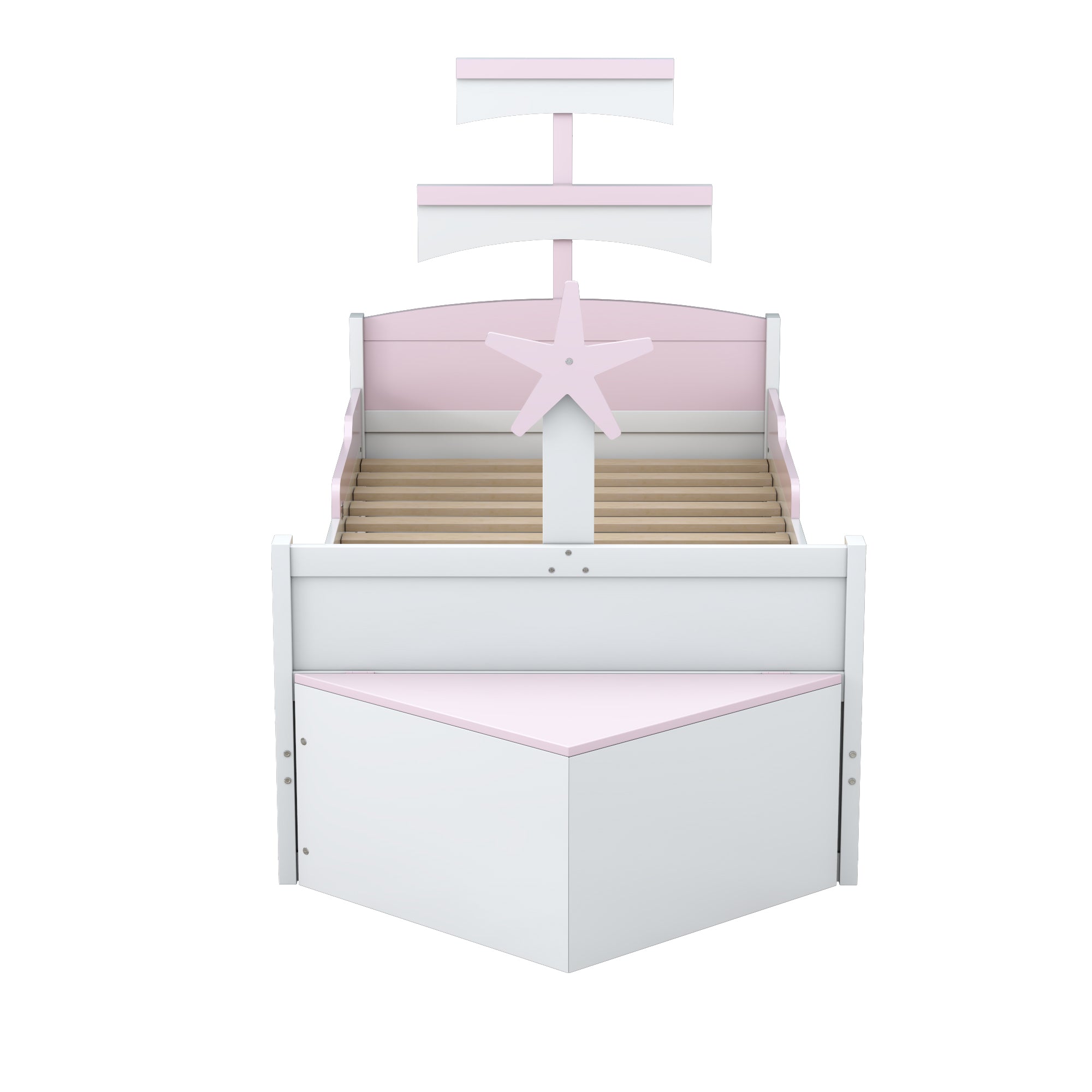 Children's Bed 90*200, Sailboat Shape with Pull-Out Bed & Storage, Pink Wood