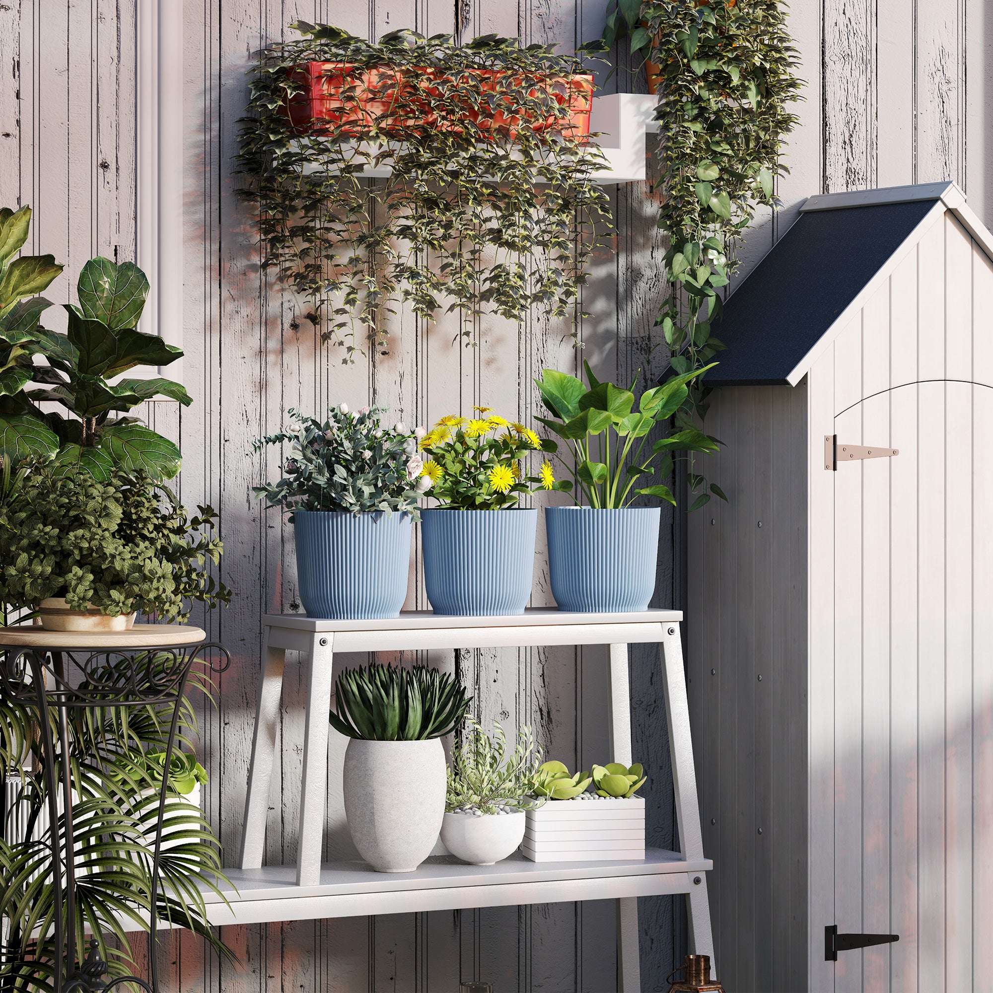 Set of Three Planters, 22cm Diameter, Blue