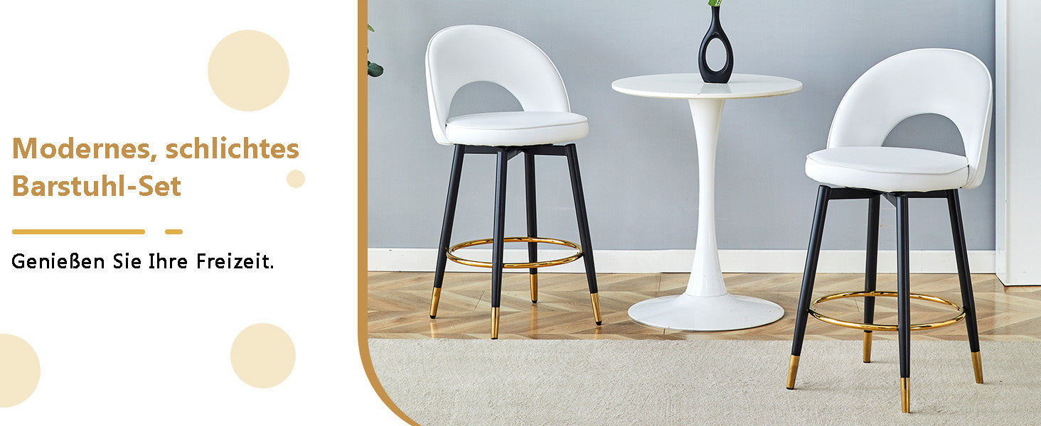 360° Rotating Bar Stool, Modern Upholstered, White PU